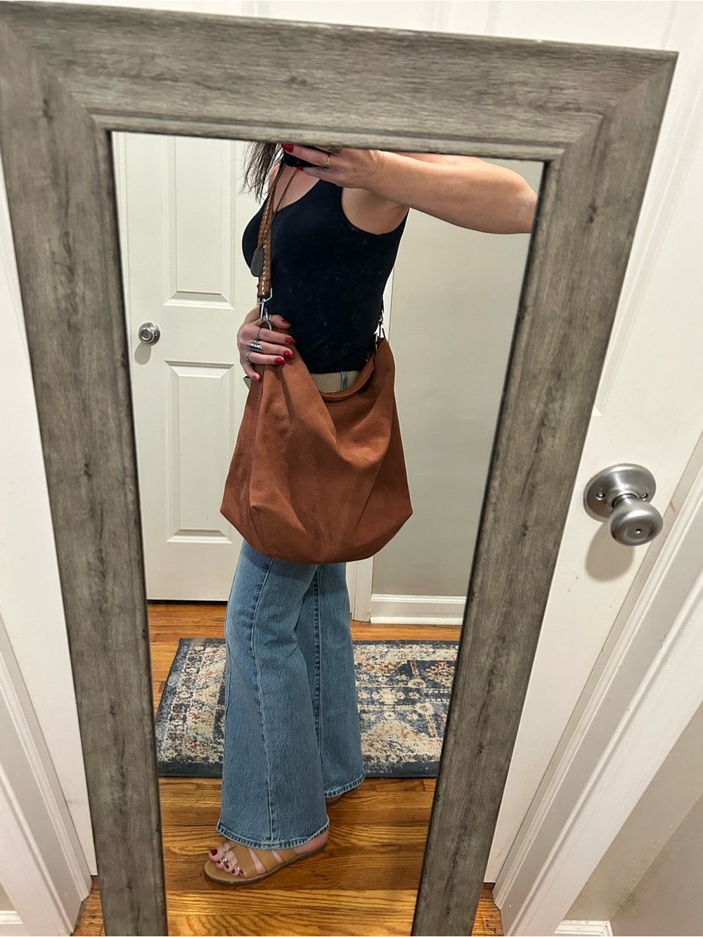 Free People Suzie Suede Slouchy Tote Bag in Between Brown with Wallet/Charm - Picture 9 of 16